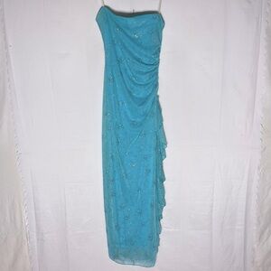 Vintage Mariposa Light Blue Draped Ruched Side Strapless Dress M